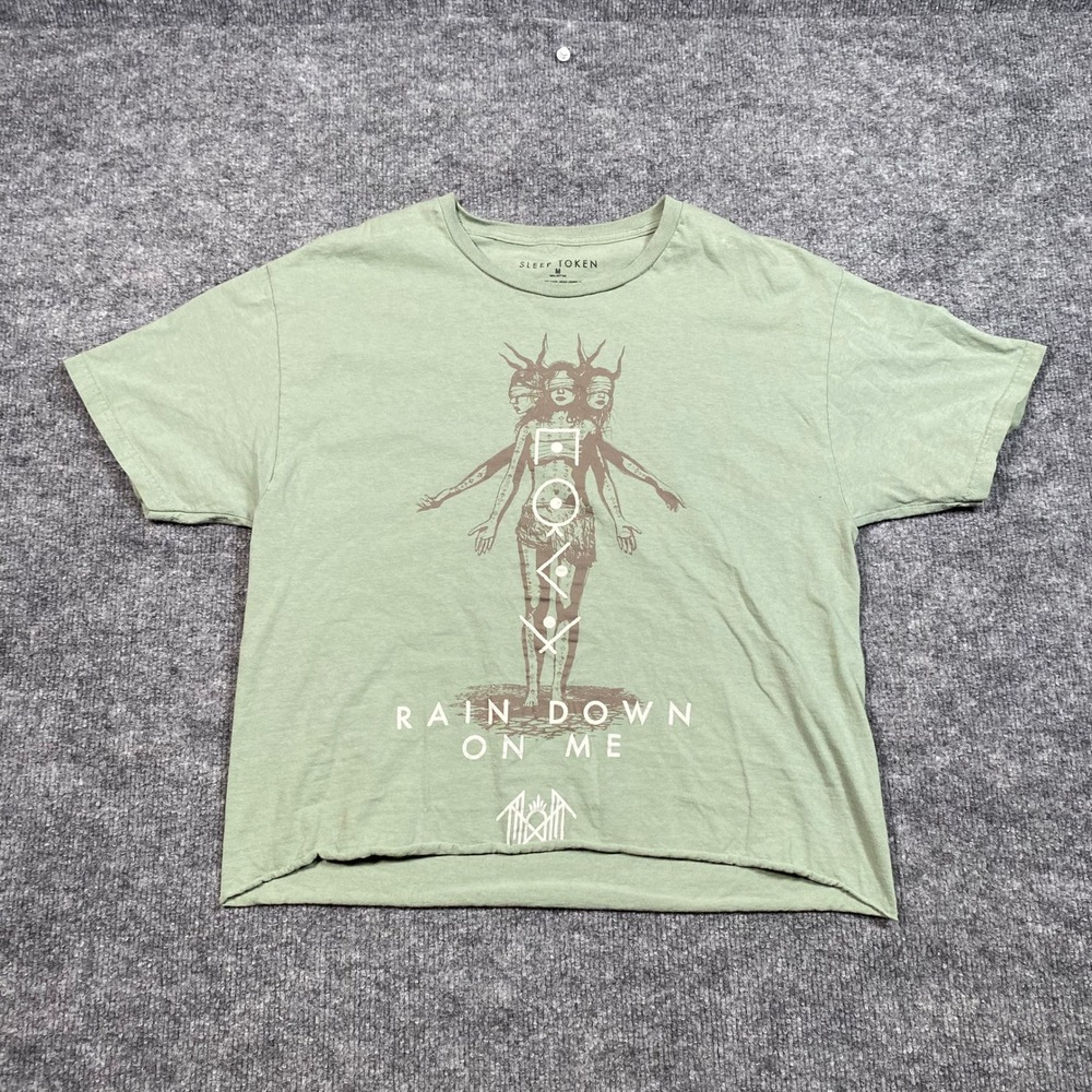 Sleep Token Rain Down On Me Graphic Tee Sage Green Cropped Band Shirt Size M
